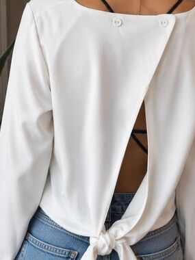 Dance & Marvel White Long-Sleeve Boatneck crop Top